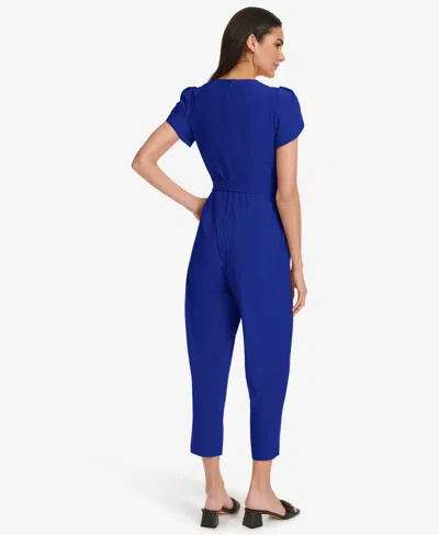 Calvin Klein Women's Short-sleeve Tapered Jumpsuit In Blue