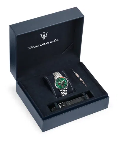 Maserati Men's Chronograph Stainless Steel And Black Leather Interchangeable Watch Set, 42mm