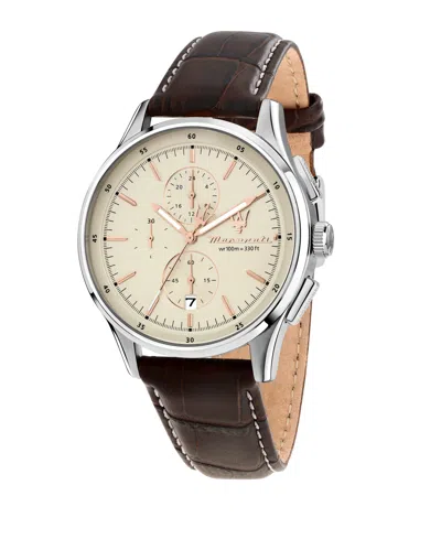 Maserati Men's Chronograph Brown Leather Watch, 42mm