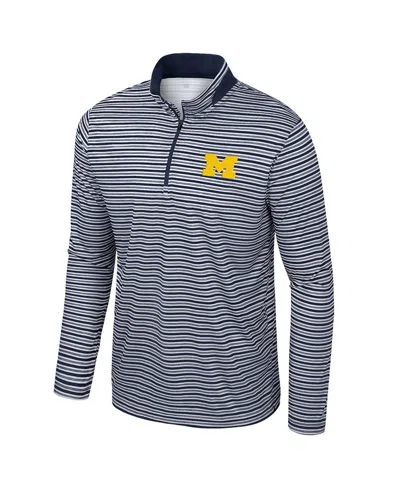 Colosseum Men's Navy Michigan Wolverines Striped Quarter-zip Sweatshirt