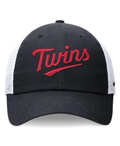 Nike Men's Navy Minnesota Twins Wordmark Adjustable Trucker Hat In Black