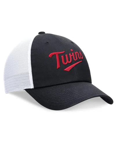 Nike Men's Navy Minnesota Twins Wordmark Adjustable Trucker Hat In Black