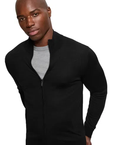 Guess Men's Fred Full Zipped Sweater In Black