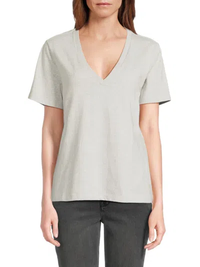Good American V-neck Cotton Tee In Gray