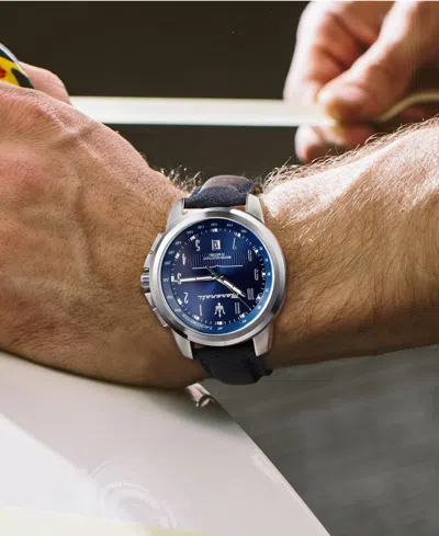 Maserati Men's Date Blue Leather Watch, 44mm