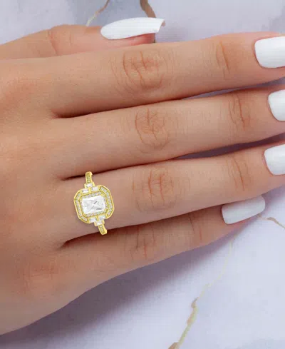 Macy's Cubic Zirconia Mixed Cut Halo Statement Ring In 14k Gold-plated Sterling Silver