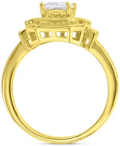 Macy's Cubic Zirconia Mixed Cut Halo Statement Ring In 14k Gold-plated Sterling Silver