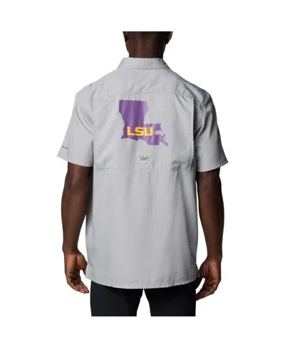Columbia Men's Gray Lsu Tigers Pfg Slack Tide Omni-shade Button-up Camp Shirt In Gray