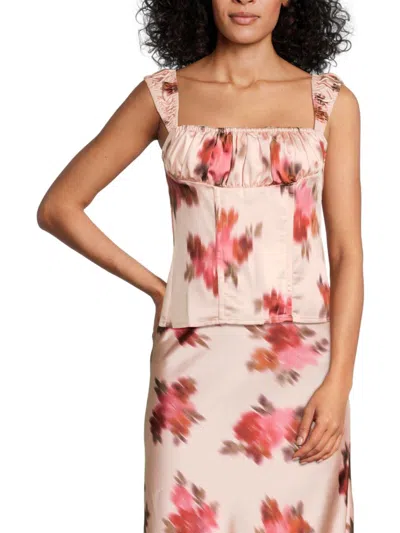 Weworewhat Women's Wide-strap Ruched Printed Corset Top In Pink