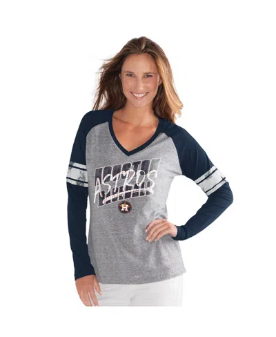 G-iii 4her By Carl Banks Navy Houston Astros The Franchise Tri-blend Raglan V-neck Long Sleeve T-sh In Gray