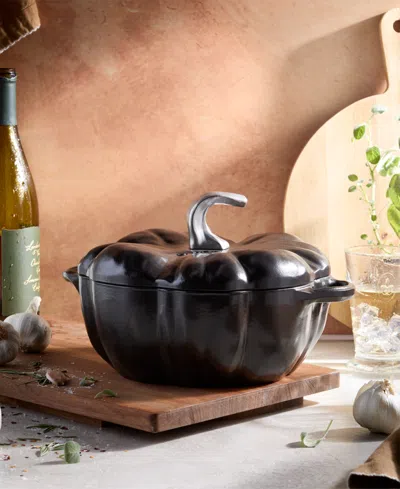 Staub Enameled Cast Iron 3.5 Qt. Black Pumpkin Cocotte In Black