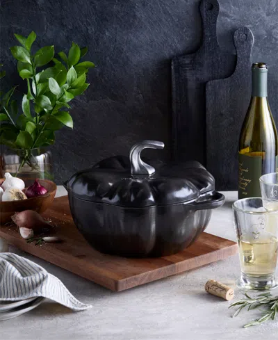 Staub Enameled Cast Iron 3.5 Qt. Black Pumpkin Cocotte In Black