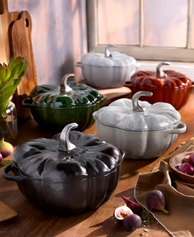 Staub Enameled Cast Iron 3.5 Qt. Black Pumpkin Cocotte In Black