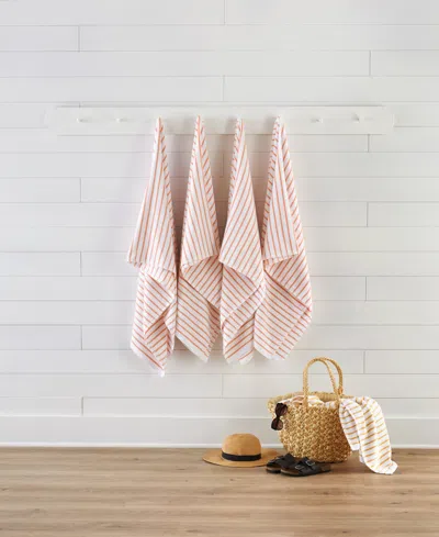 Ienjoy Home Cabana Stripe Cotton Beach Towels Set, 30" X 70" In Pink