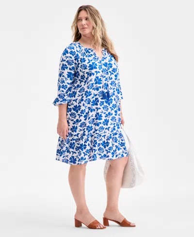 Style & Co Plus Size Floral Spark Shift Dress, Exclusively At Macy's In Blue