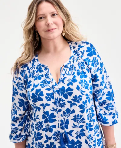 Style & Co Plus Size Floral Spark Shift Dress, Exclusively At Macy's In Blue