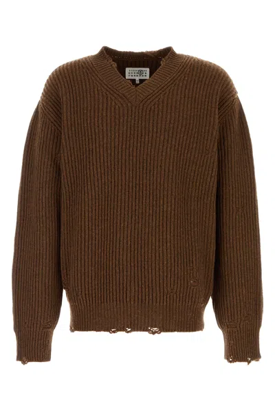 Mm6 Maison Margiela Mm6 V-neck Sweater Brown Melange
