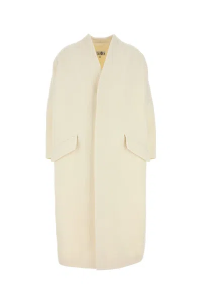 Mm6 Maison Margiela Wool Blend Coat With Dropped Shoulders In Neutral