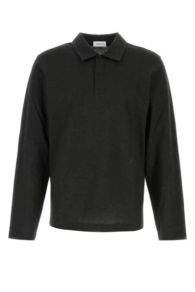 Ferragamo Graphite Cotton Blend Polo Shirt In Black