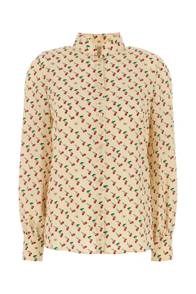 Valentino Crepe De Chine Shirt With Cherryfic Print In Neutral