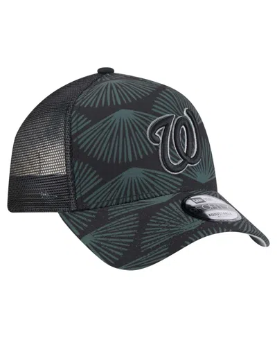 New Era Men's Black Washington Nationals 9forty A-frame Trucker Adjustable Hat