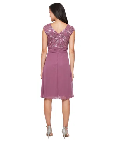 Alex Evenings Embroidered Empire Waist Cocktail Dress In Purple