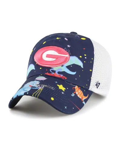47 Brand Big Boys And Girls Navy Georgia Bulldogs Space Dino Clean Up Adjustable Hat In Blue