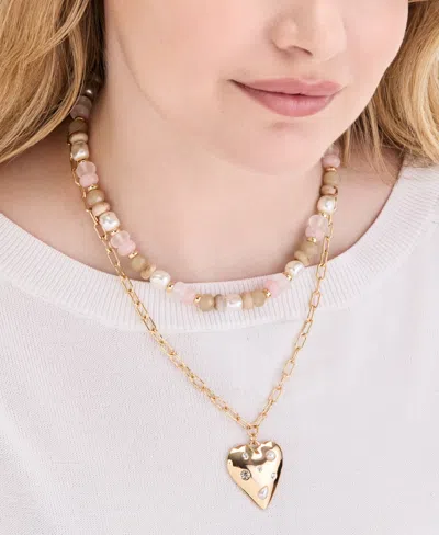 On 34th Mixed Stone Heart Beaded Layered Pendant Necklace, 18" + 3" Extender, Exclusively At Macy's