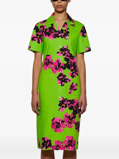 Miu Miu Floral-print Poplin Shirt Dress In Green