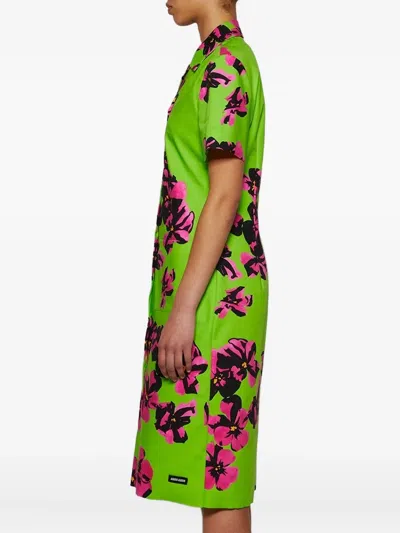 Miu Miu Floral-print Poplin Shirt Dress In Green