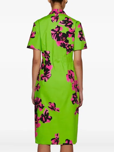 Miu Miu Floral-print Poplin Shirt Dress In Green