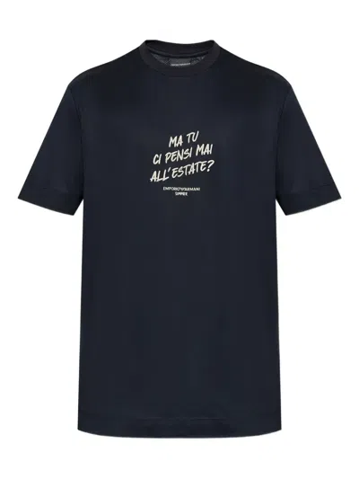 Emporio Armani Embroidered-graphic T-shirt In Black