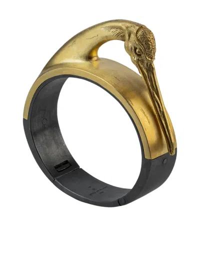 Parts Of Four X Dualflow Sterling-silver Sistema Crane-head Bracelet In Gold