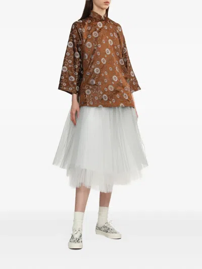 Comme Des Garçons Floral-print Blouse In Brown