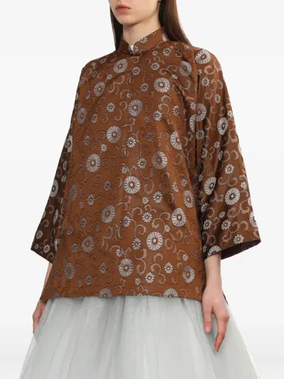 Comme Des Garçons Floral-print Blouse In Brown