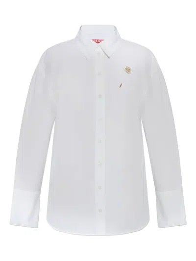 Kenzo Boke Flower-embellished Cotton Shirt In White