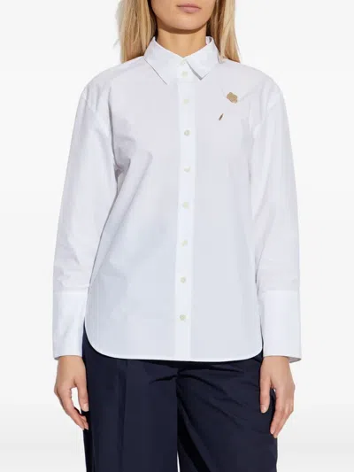 Kenzo Boke Flower-embellished Cotton Shirt In White
