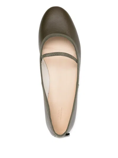 Apc Leather Ballet Flats In Green