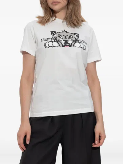 Kenzo Tiger-print Cotton T-shirt In White