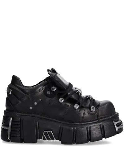 New Rock Metallic M-120n-s26 Lace-up Platform Sneakers In Black
