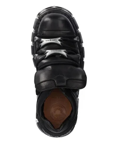 New Rock Metallic M-120n-s26 Lace-up Platform Sneakers In Black