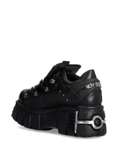 New Rock Metallic M-120n-s26 Lace-up Platform Sneakers In Black
