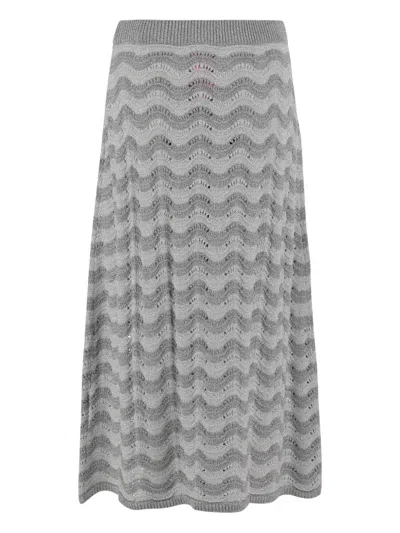 Market Openwork Midi Skirt In Gray