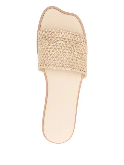 Chloé Soleil Crochet Slide Sandals In Nude