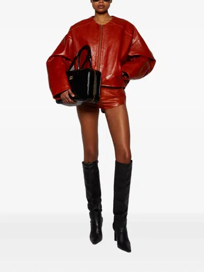 Entire Studios Leather Mini Shorts In Brown