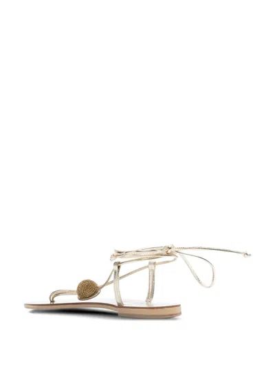 Nicolas Lainas Embellished Tie-up Flat Sandals In White