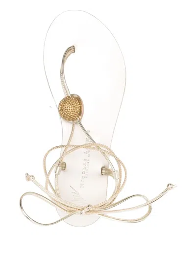 Nicolas Lainas Embellished Tie-up Flat Sandals In White