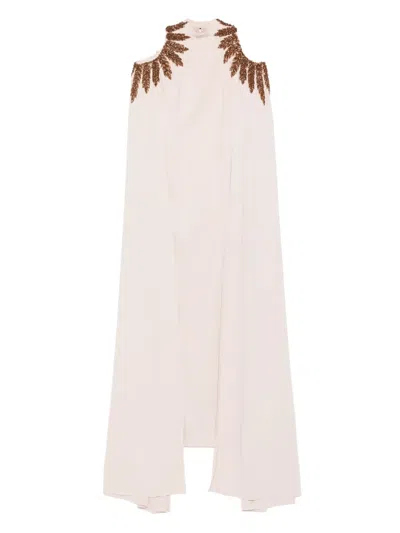 Jean Louis Sabaji Embellished Cape Dress In Neutral