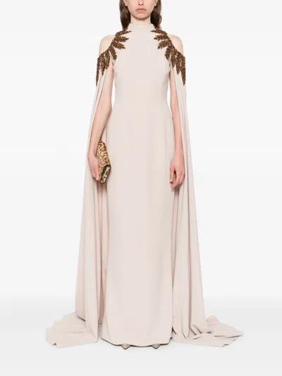 Jean Louis Sabaji Embellished Cape Dress In Neutral