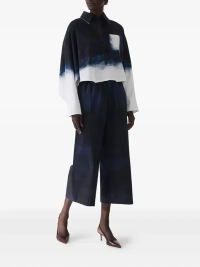 Jason Wu Collection Printed Drawstring Canvas Pants In Blue